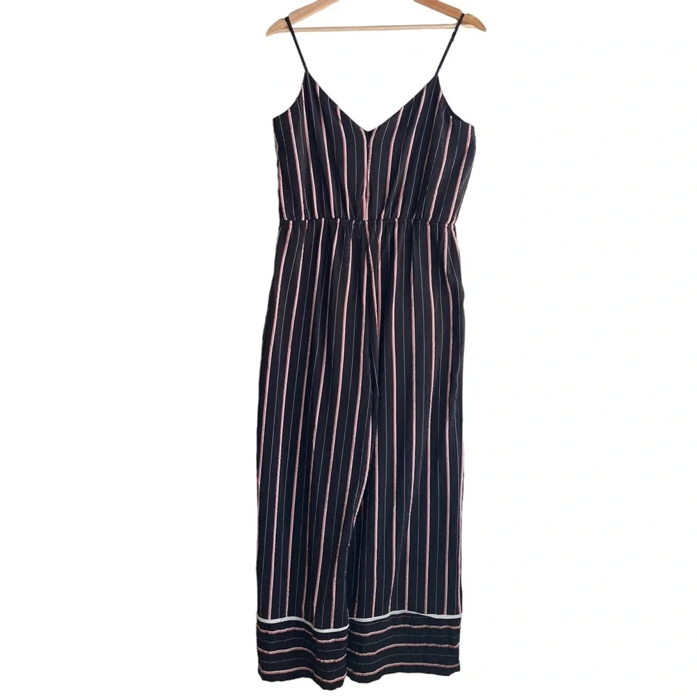 Vince Camuto Women's spaghetti strap black wide leg striped jumpsuit, Sz M - Picture 15 of 17